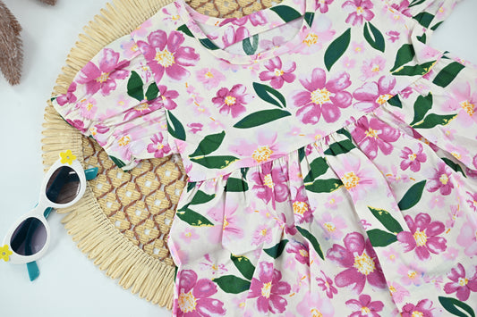 Blush Blossom Pink Floral Cotton Baby Dress