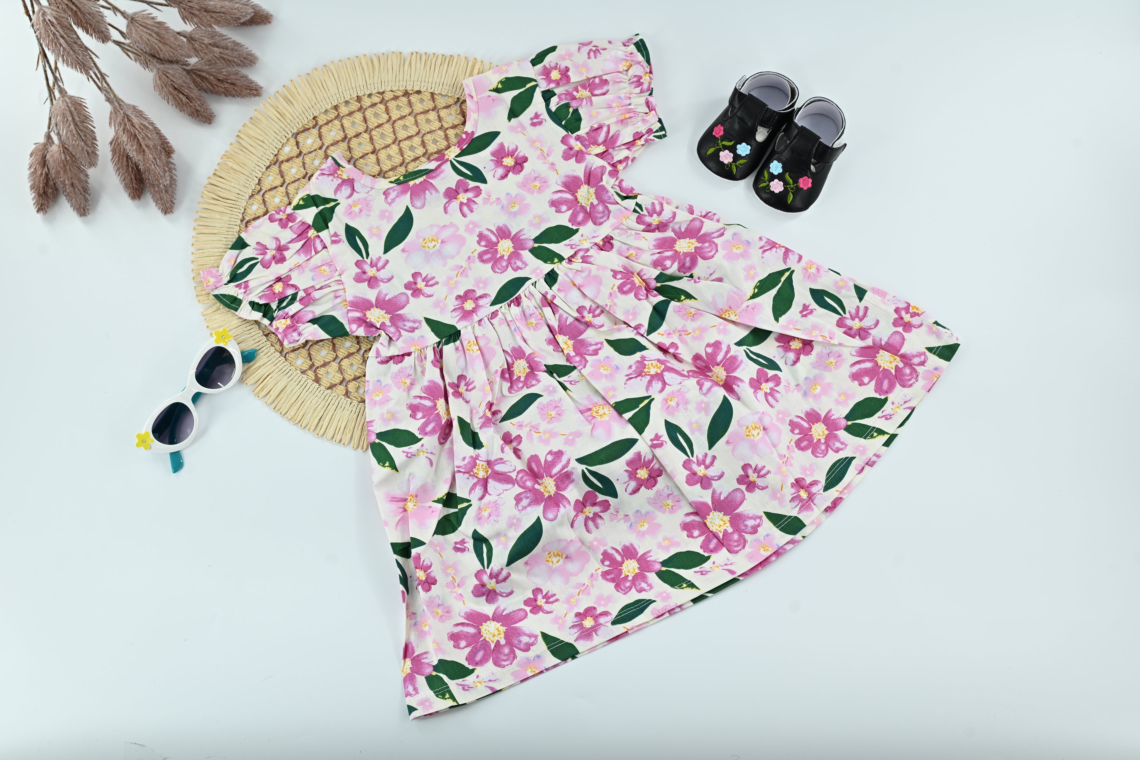 Blush Blossom Pink Floral Cotton Baby Dress