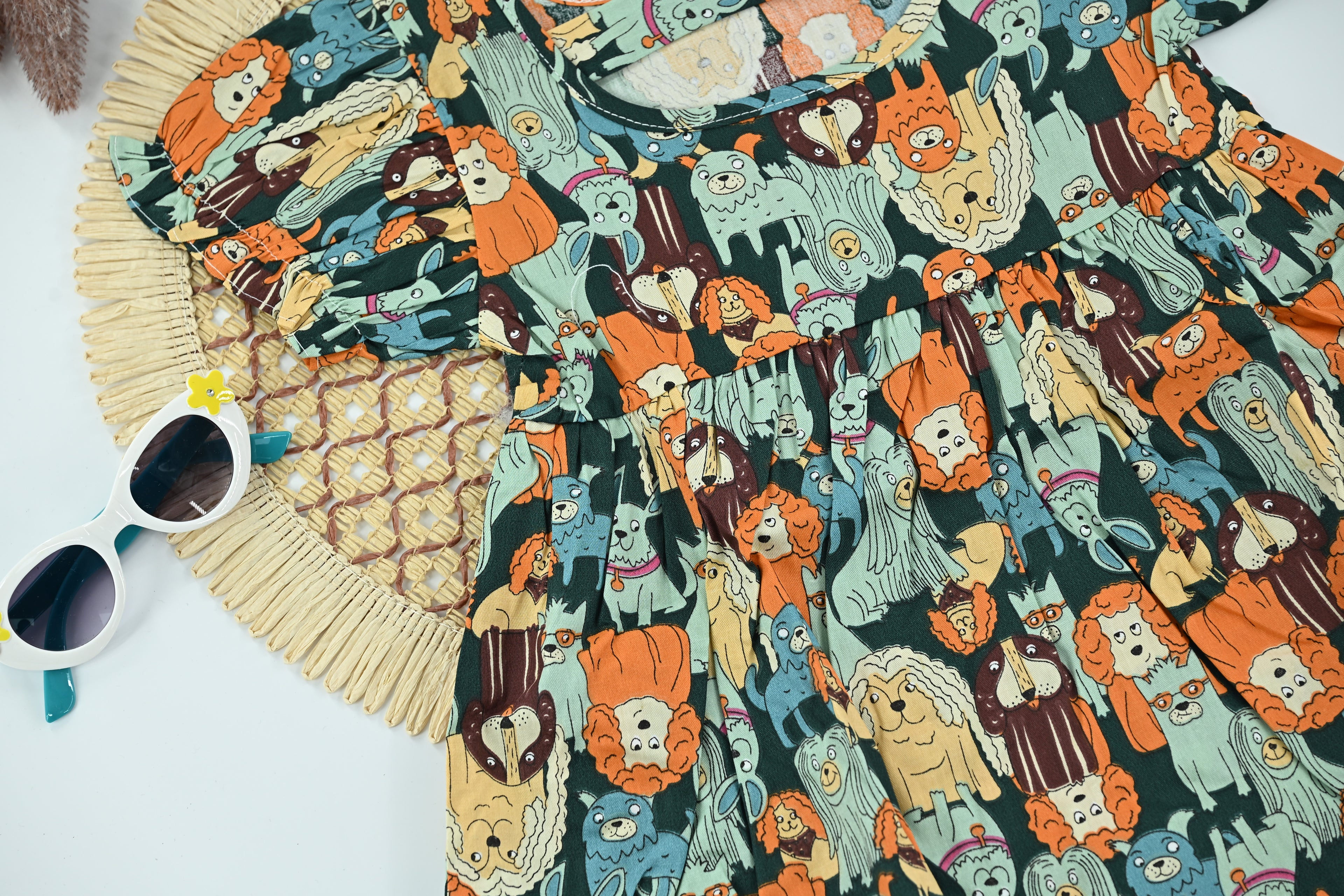 Forest Friends Cartoon Print Cotton Baby Dress