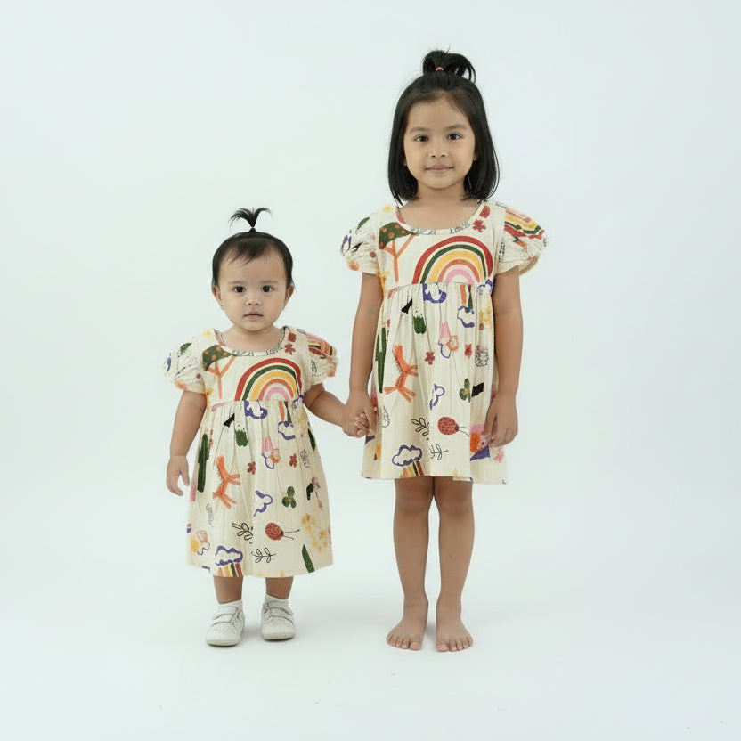 Baby Girl Rainbow & Garden Print Cotton Summer Dress
