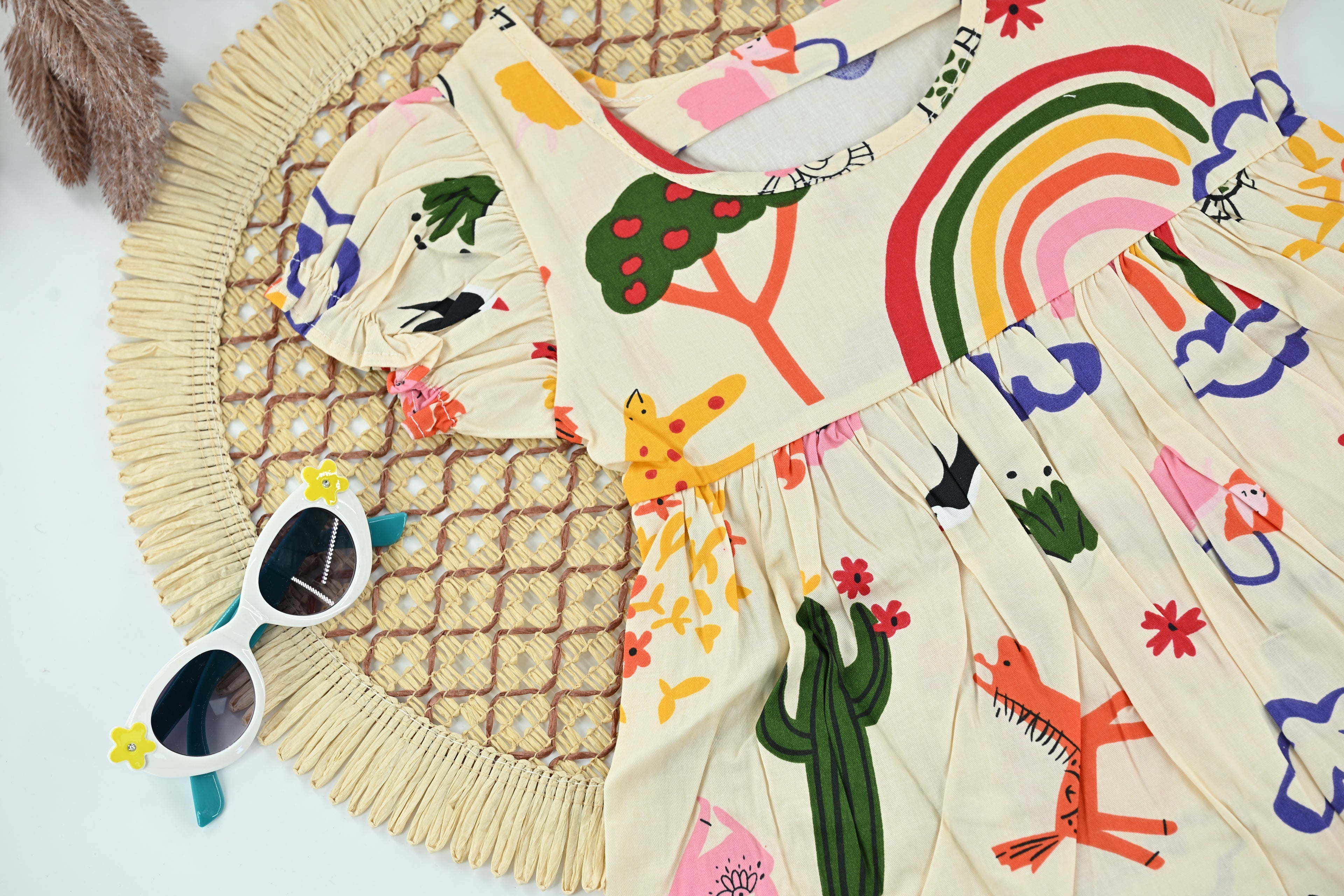 Baby Girl Rainbow & Garden Print Cotton Summer Dress