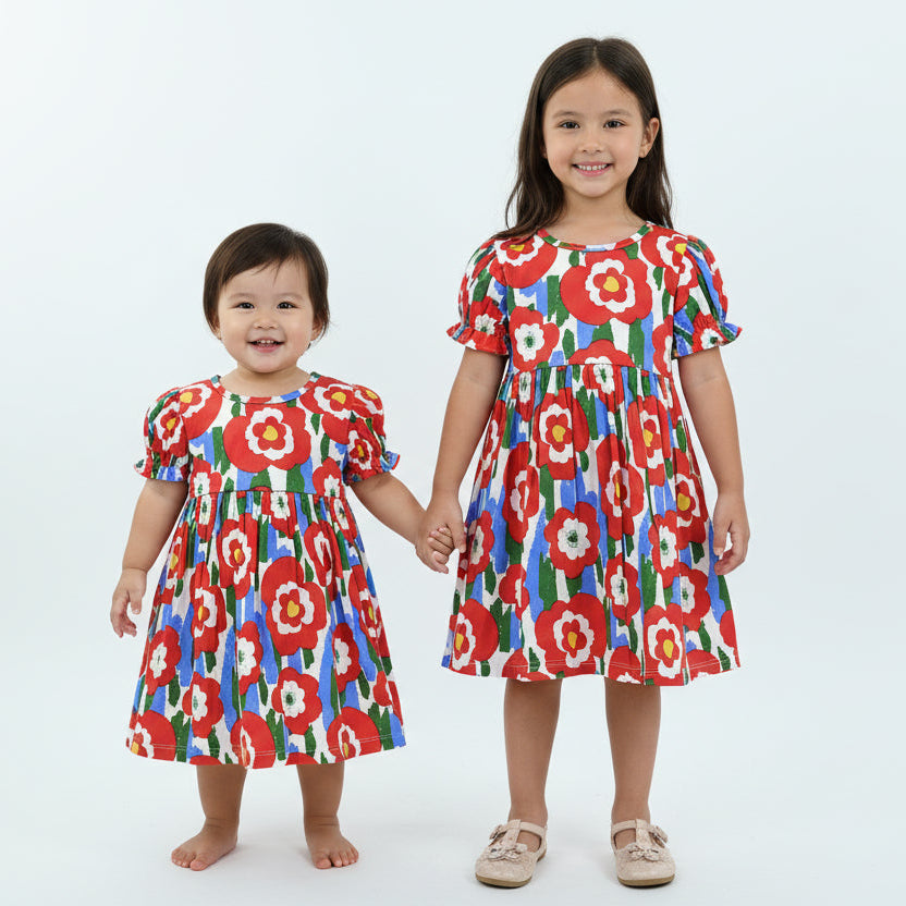 Baby Girl Red Floral Cotton Summer Dress