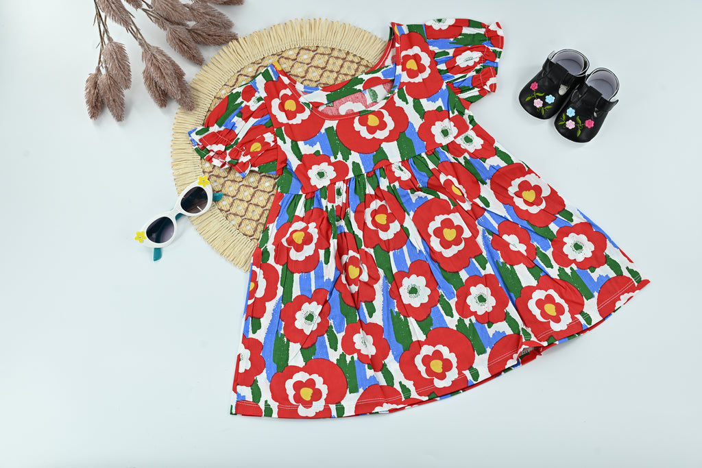 Baby Girl Red Floral Cotton Summer Dress