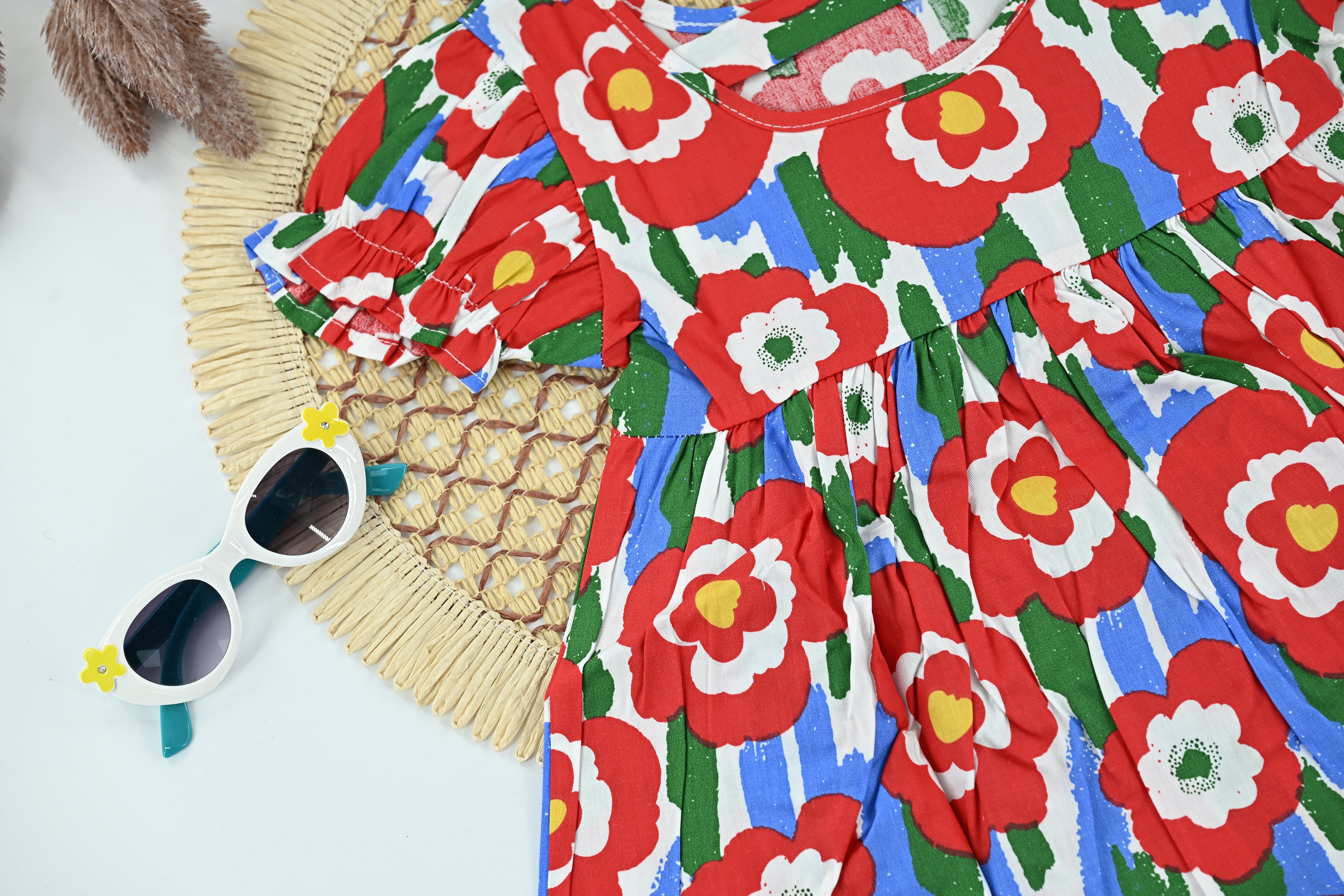 Baby Girl Red Floral Cotton Summer Dress