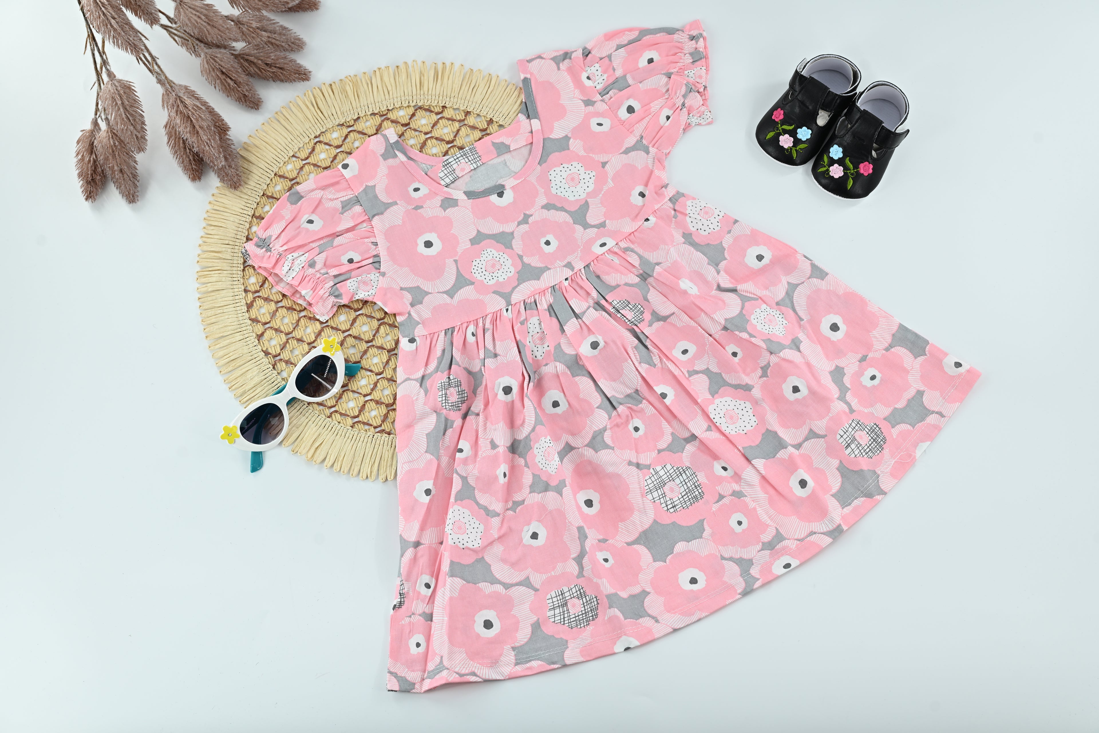 Blush Petal Pink Floral Cotton Baby Dress