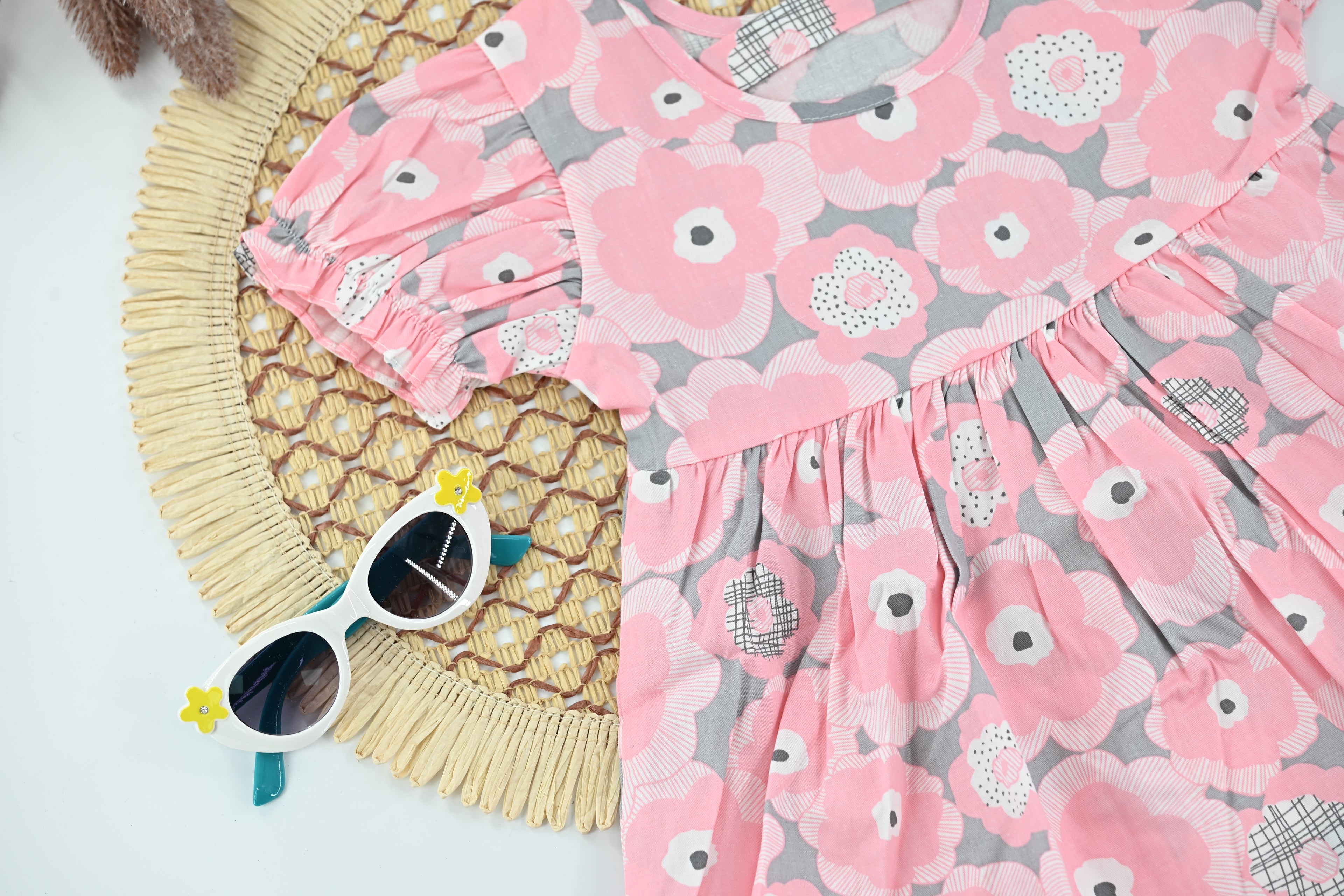 Blush Petal Pink Floral Cotton Baby Dress