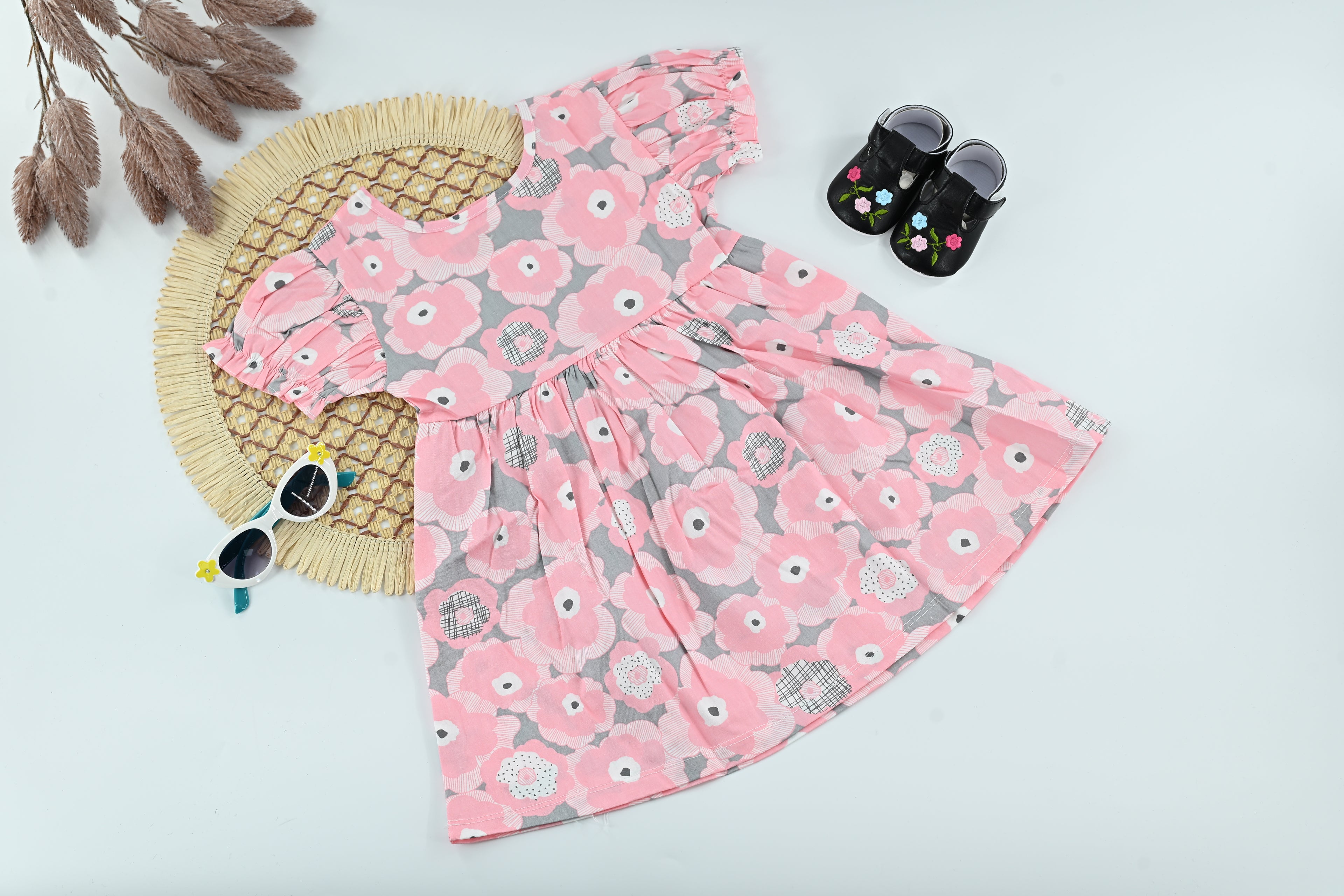 Blush Petal Pink Floral Cotton Baby Dress