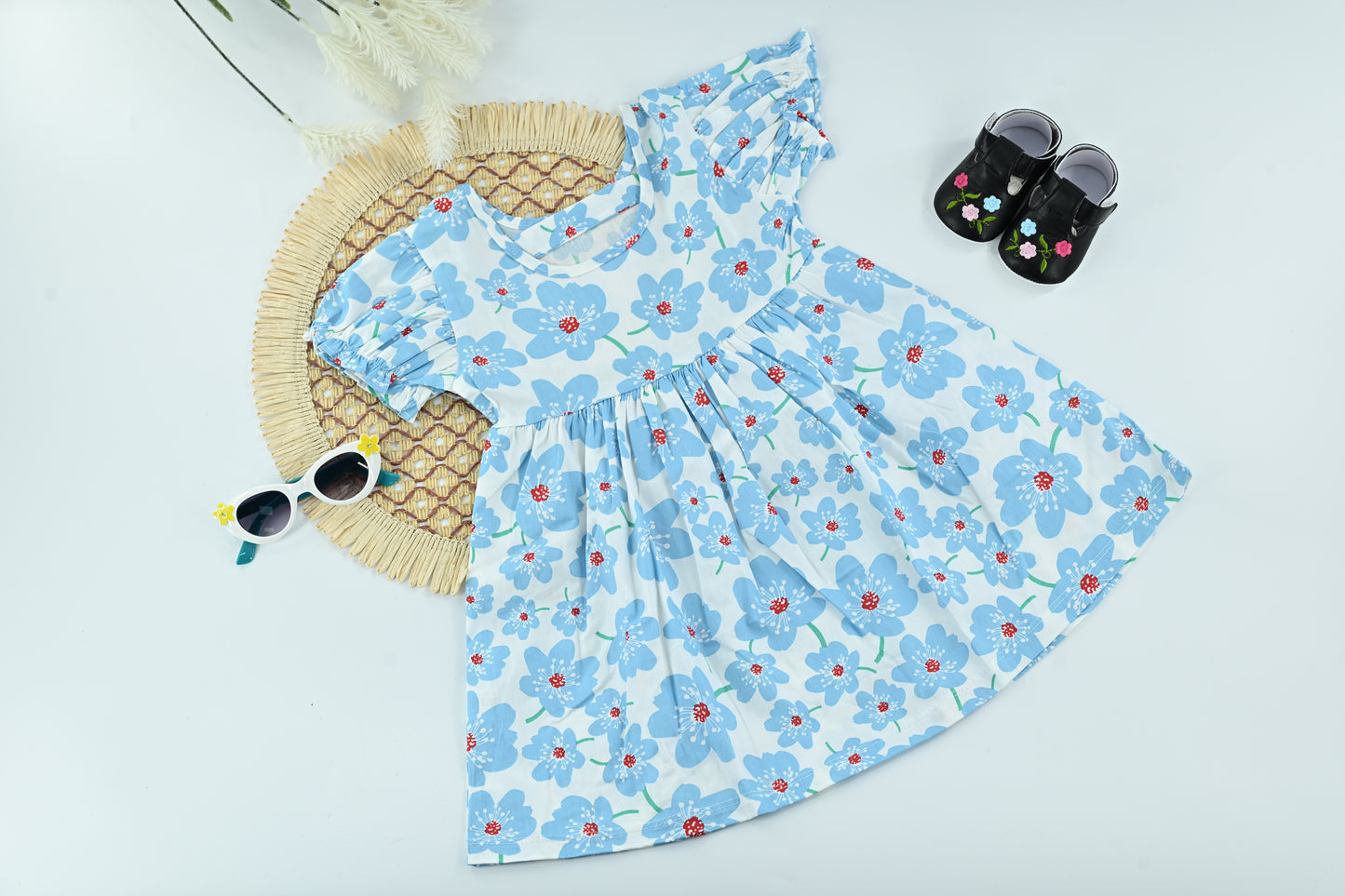 Sky Blossom Blue Floral Cotton Baby Dress