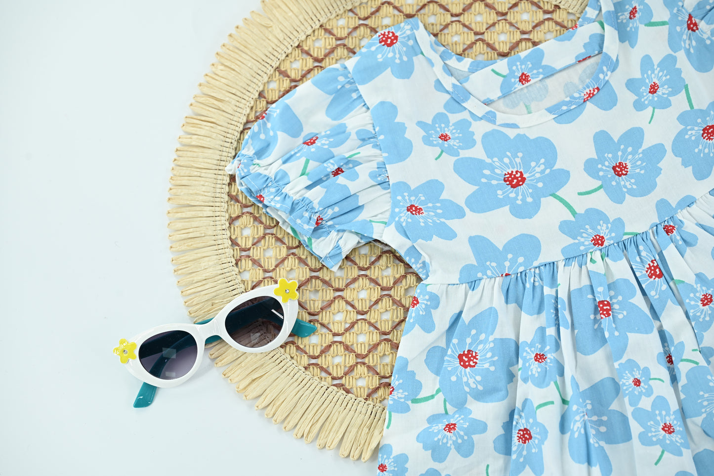 Sky Blossom Blue Floral Cotton Baby Dress