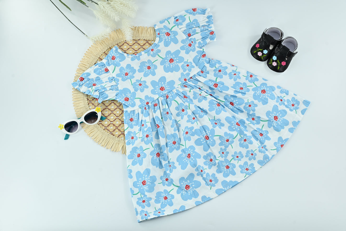 Sky Blossom Blue Floral Cotton Baby Dress