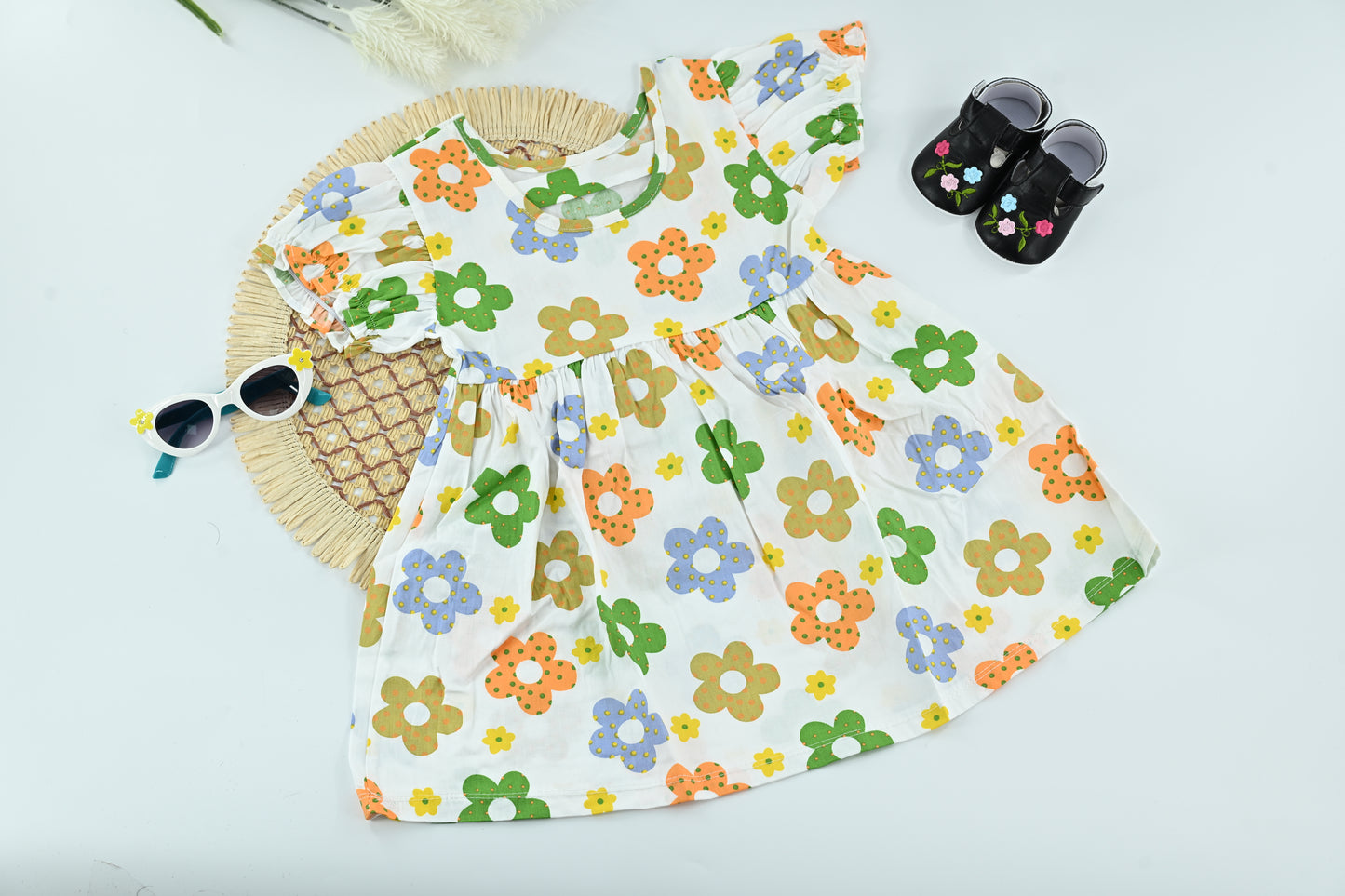 Sunny Meadow Floral Cotton Girls Dress
