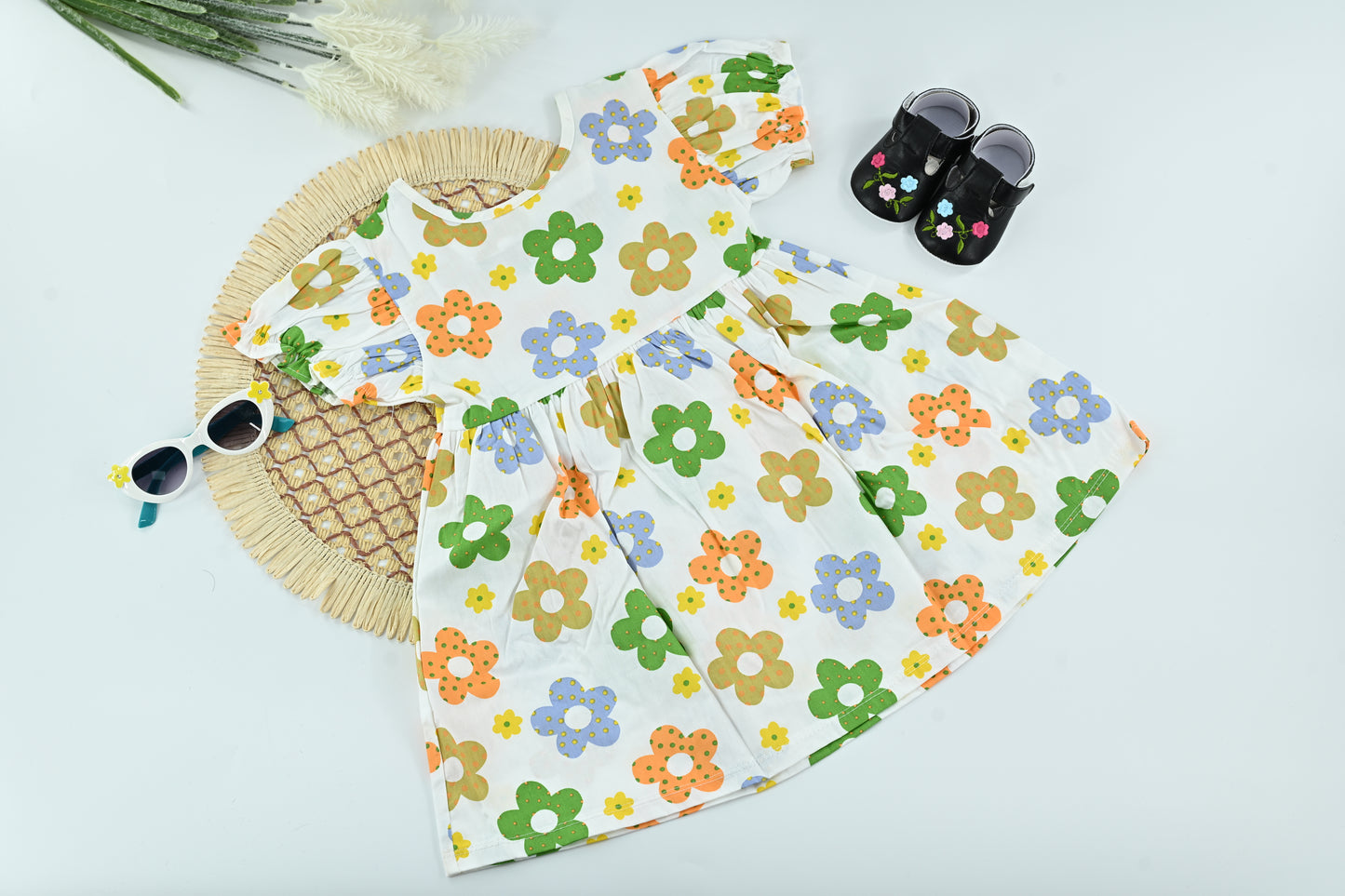 Sunny Meadow Floral Cotton Girls Dress
