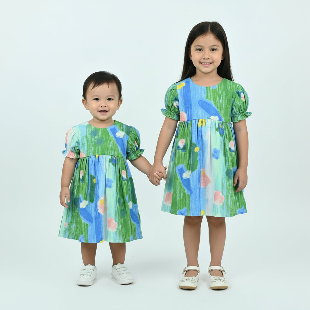 Aqua Bloom Cotton Girls Everday Dress