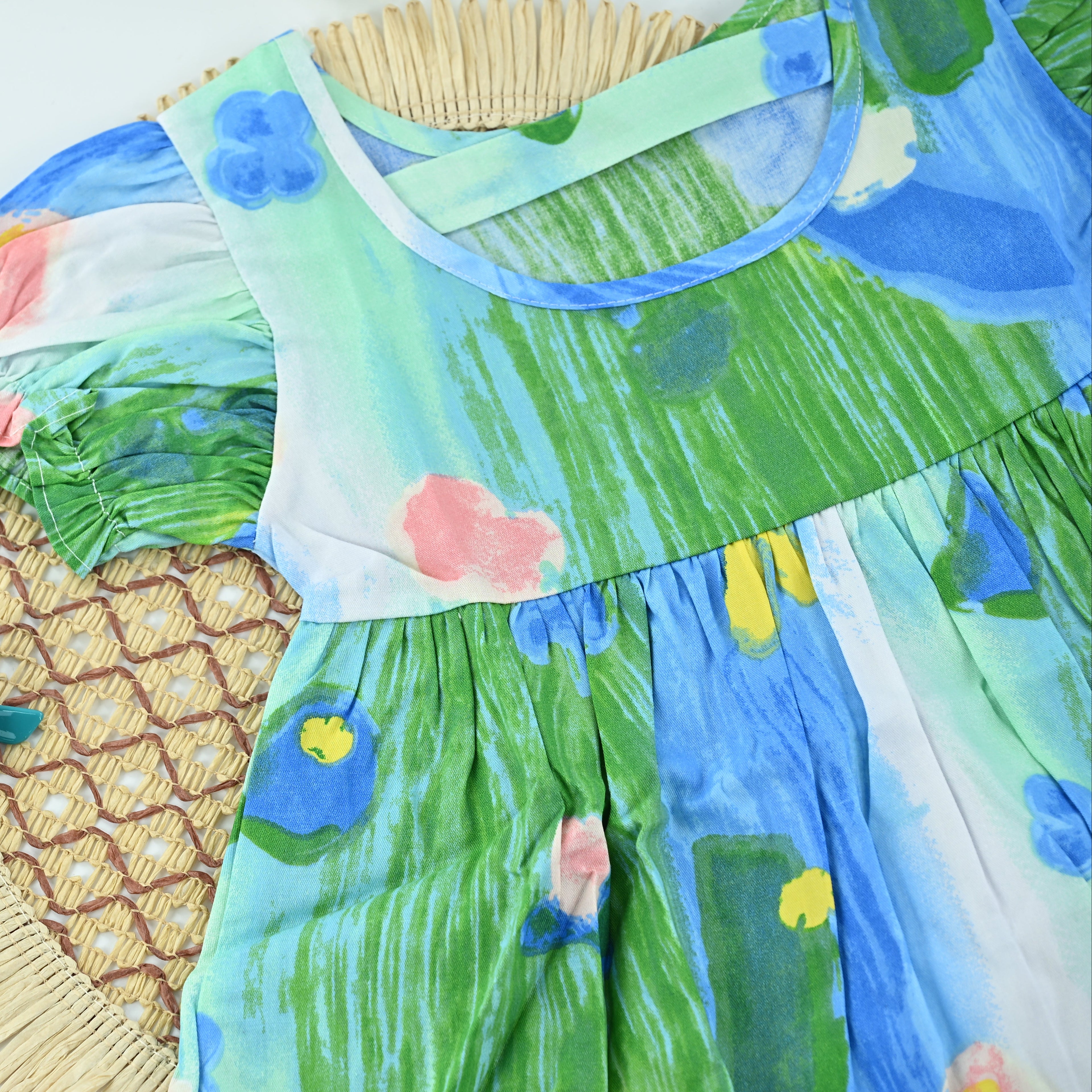 Aqua Bloom Cotton Girls Everday Dress