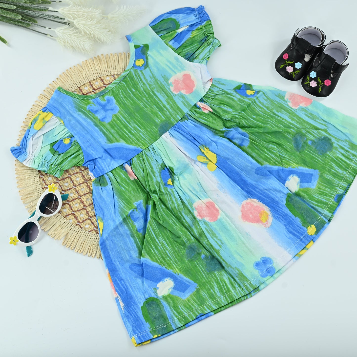 Aqua Bloom Cotton Girls Everday Dress