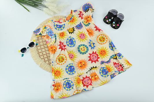 Sunshine Print Cotton Girls Dress – Summer Collection