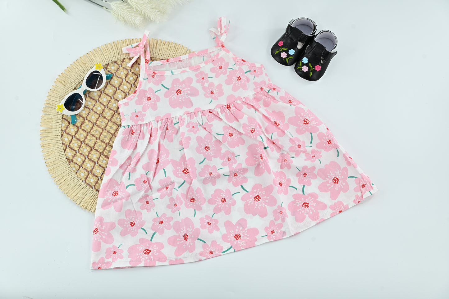 Blush Garden Pink Floral Cotton Baby Dress