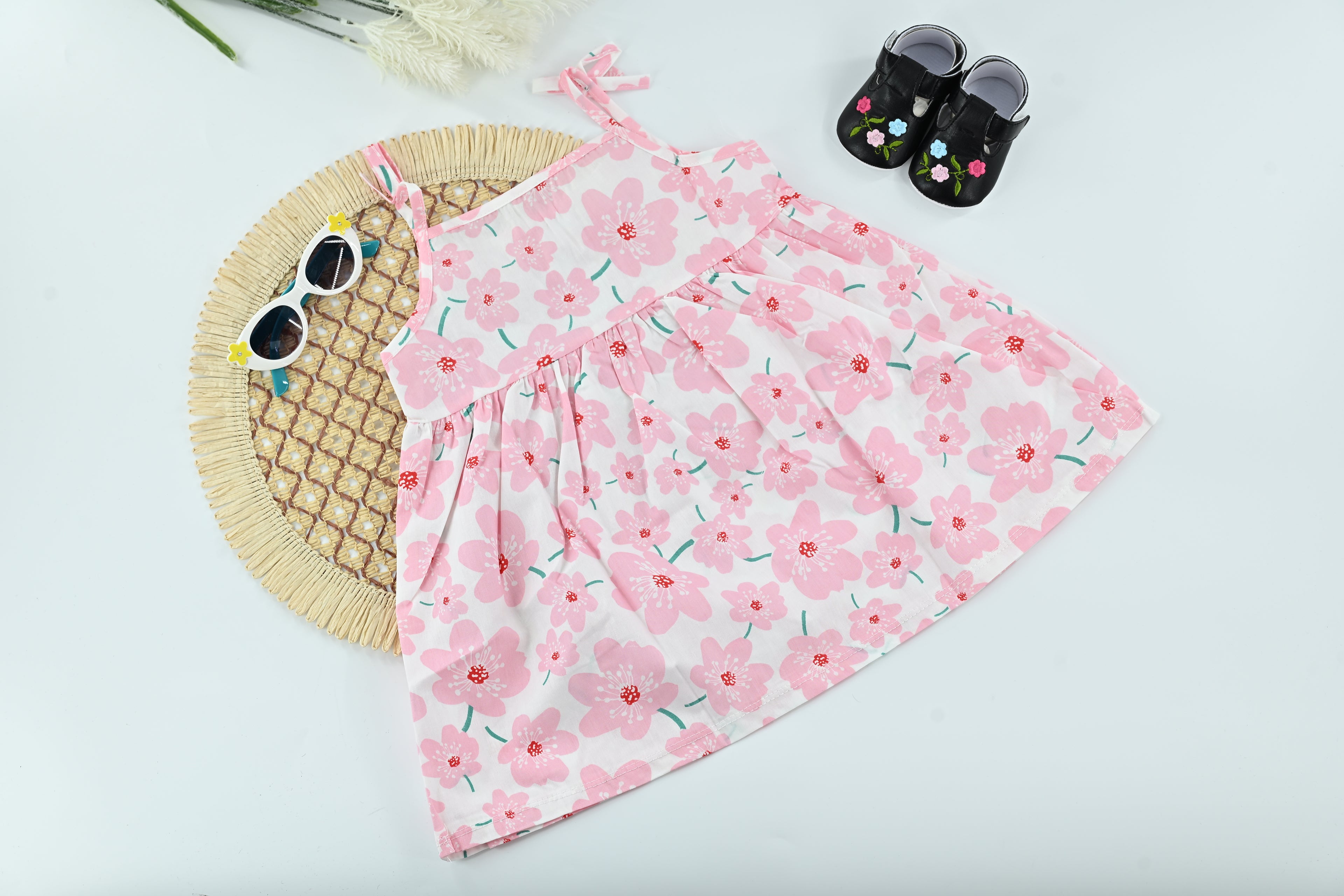 Blush Garden Pink Floral Cotton Baby Dress