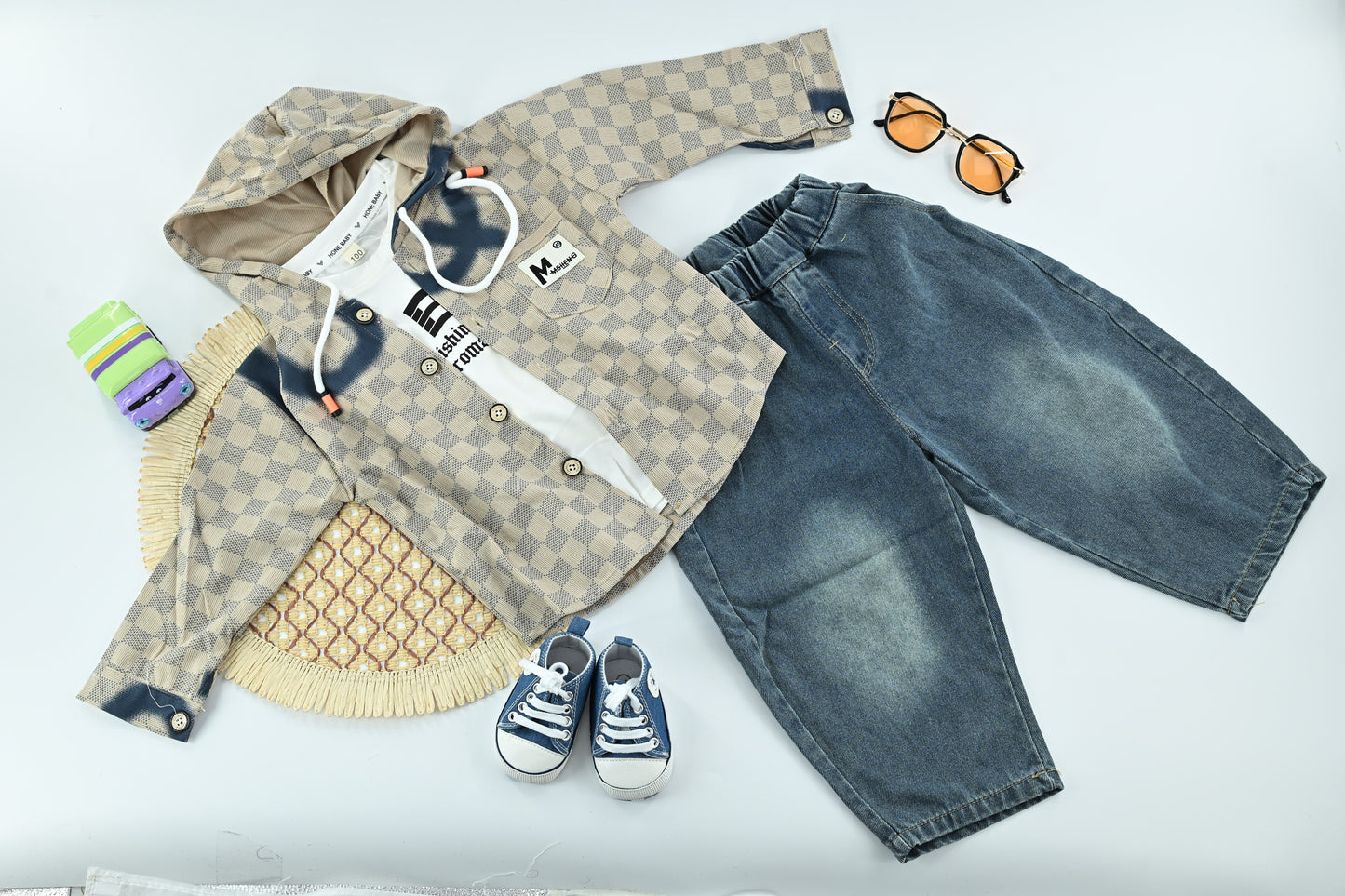 Urban Check Hooded Cotton 3-Piece Boys Set