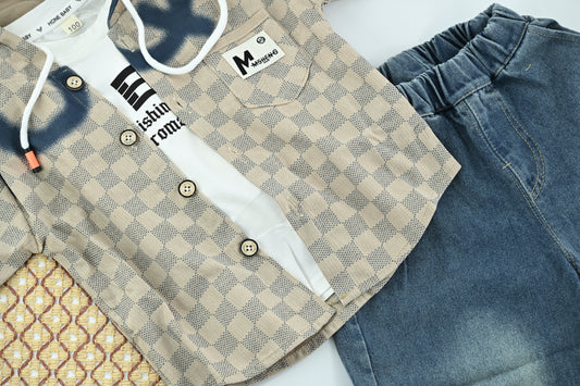 Urban Check Hooded Cotton 3-Piece Boys Set