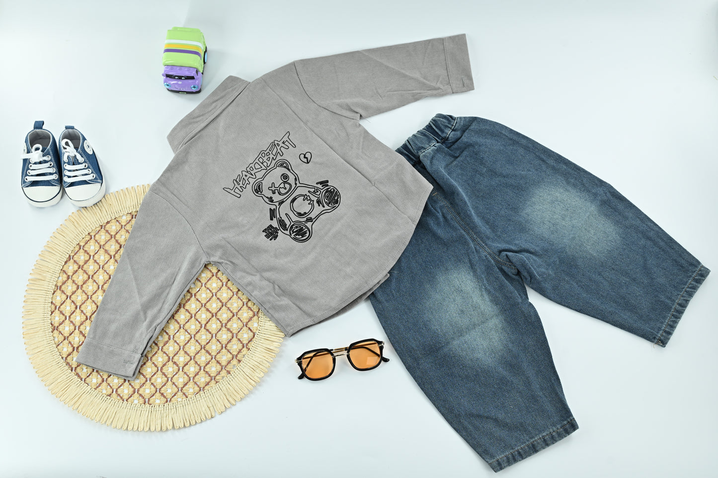 Stylish Boys Casual 3 Piece Outfit Set with Corduroy Jacket | Denim Pants | Cotton T-Shirt