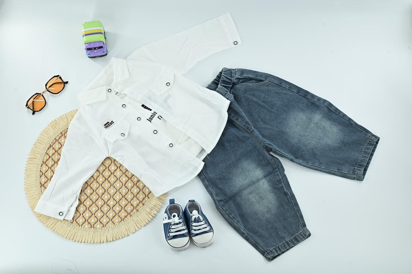 Stylish Boys Casual 3 Piece Outfit Set with Corduroy Jacket | Denim Pants | Cotton T-Shirt