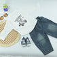 Classic Boys White Jacket 3 Piece Outfit Set | Cotton T-Shirt | Denim Pants