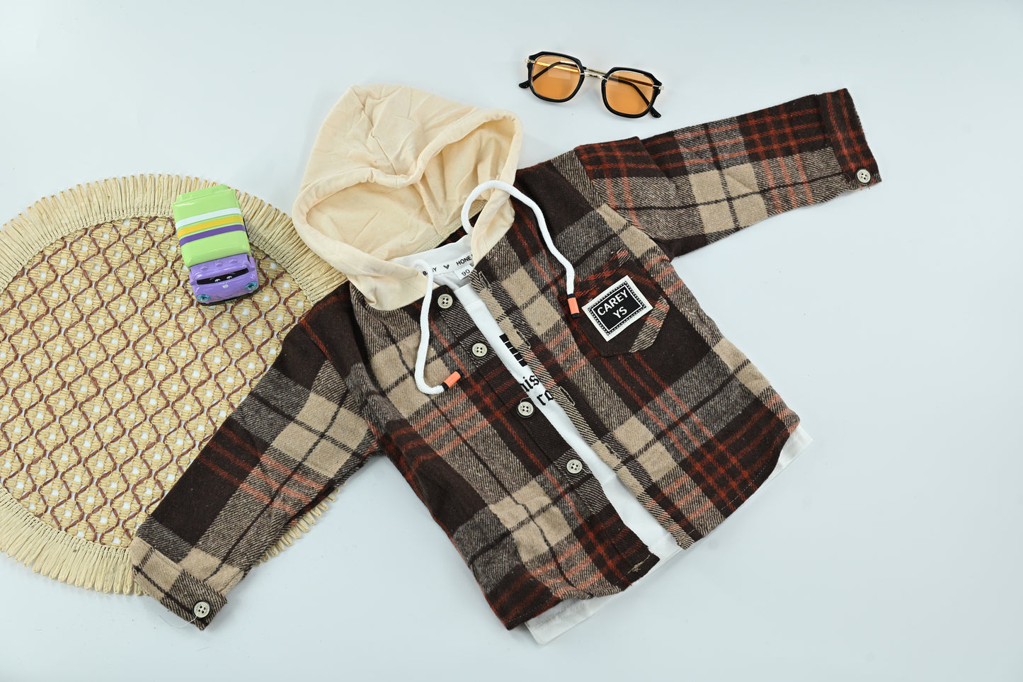 Stylish Boys Plaid Hooded Jacket with T-Shirt | 2 Piece Kids Outfit
