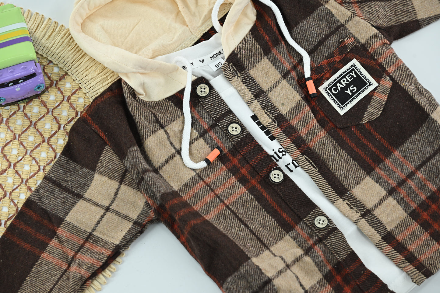 Stylish Boys Plaid Hooded Jacket with T-Shirt | 2 Piece Kids Outfit