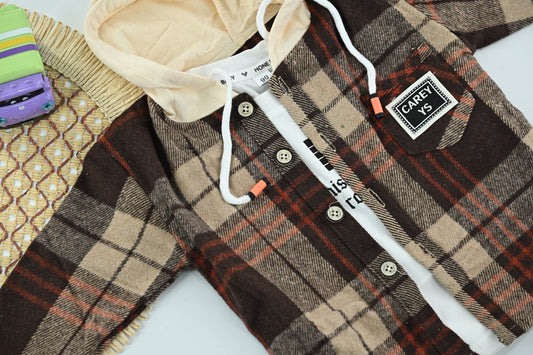 Stylish Boys Plaid Hooded Jacket with T-Shirt | 2 Piece Kids Outfit