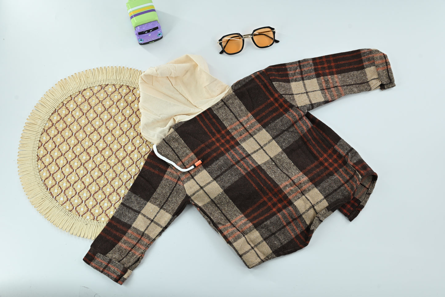 Stylish Boys Plaid Hooded Jacket with T-Shirt | 2 Piece Kids Outfit