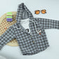 Trendy Boys Grey Plaid Hooded Jacket with Cotton T-Shirt | 2 Piece Outfit