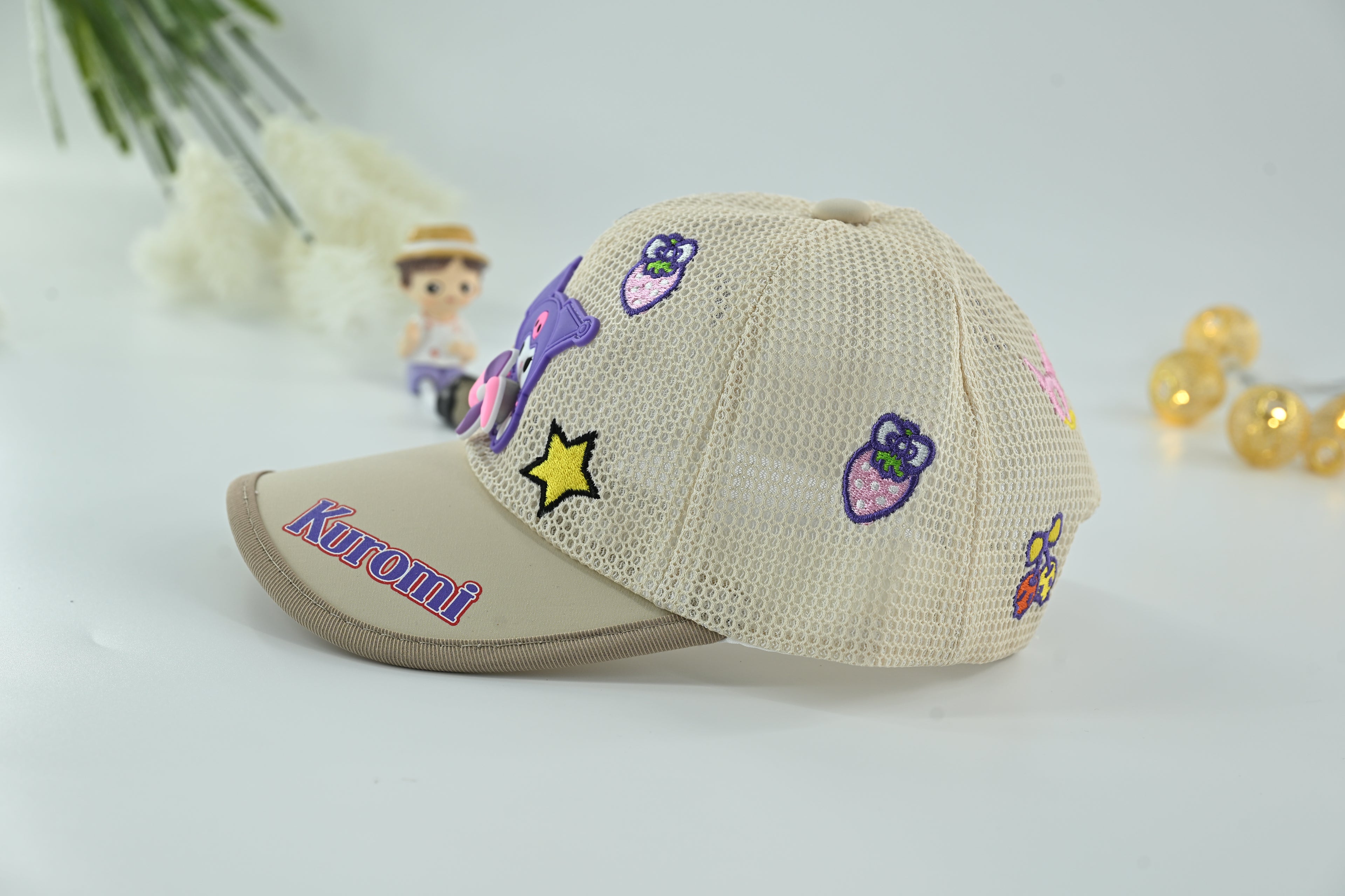 Kuromi Beige Mesh Kids Cap – Summer Edition