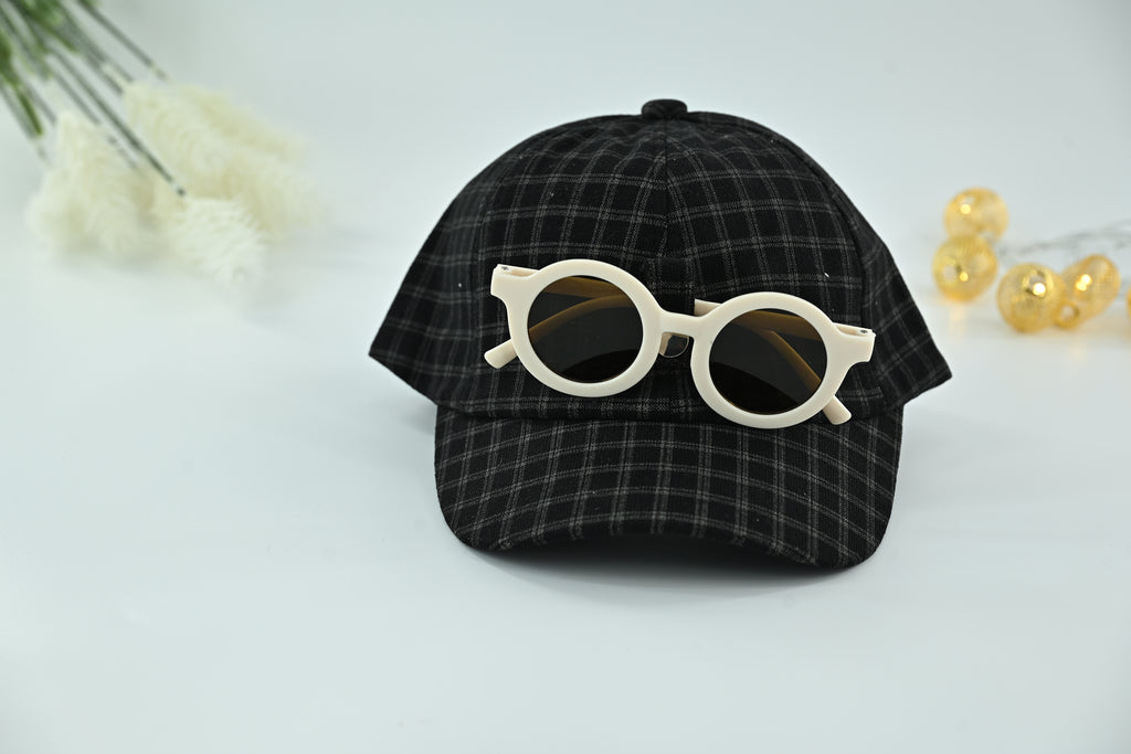 Classic Check Kids Cap with Round Sunglasses – 2 Piece Set