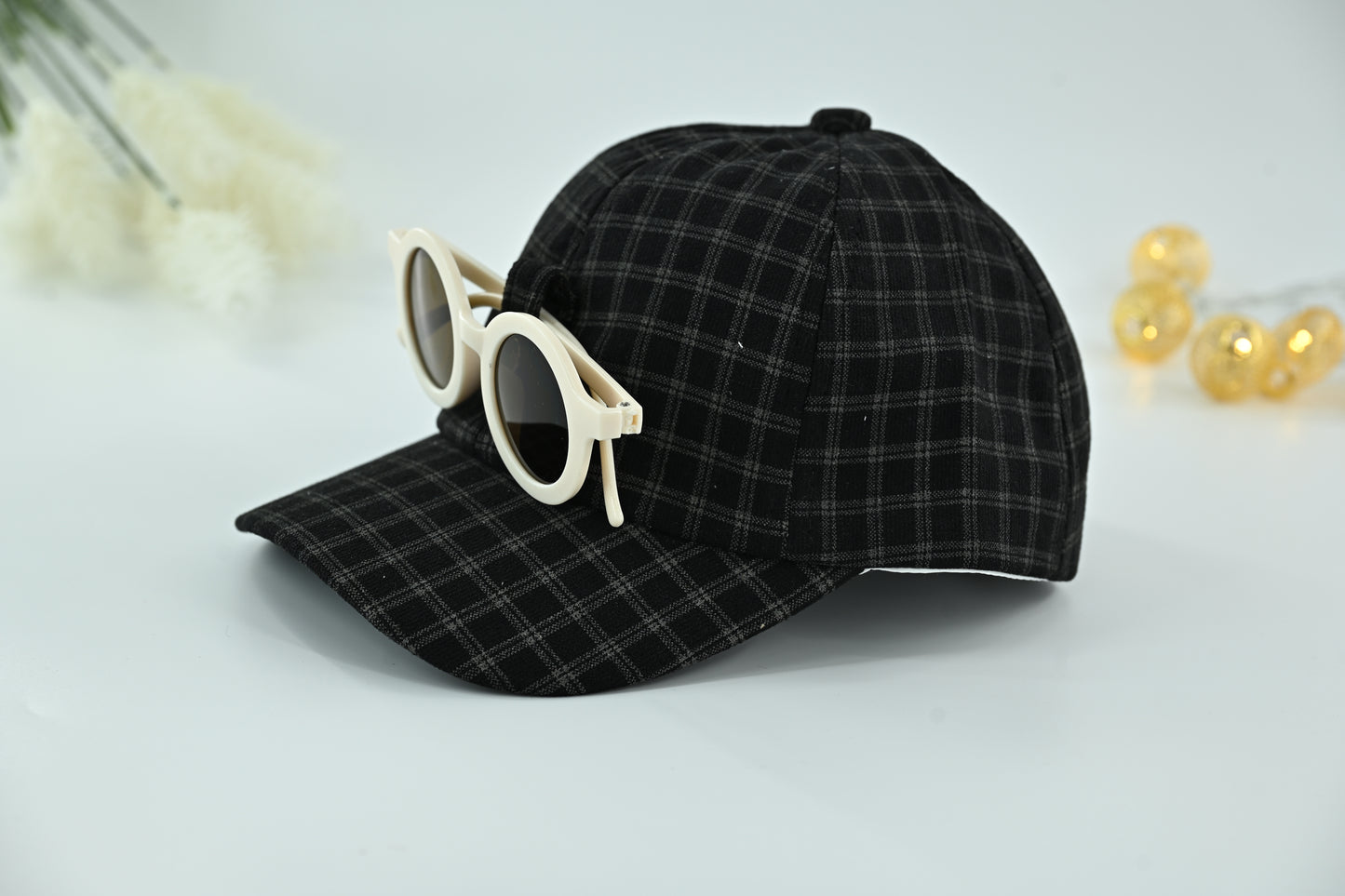 Classic Check Kids Cap with Round Sunglasses – 2 Piece Set