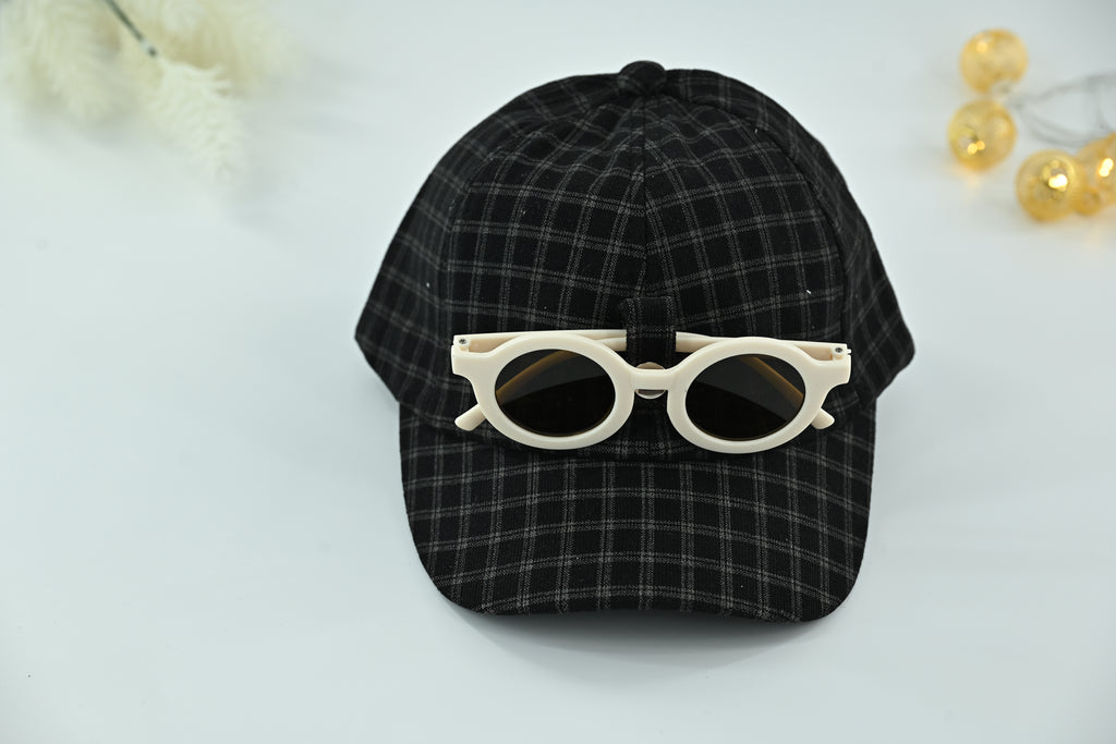 Classic Check Kids Cap with Round Sunglasses – 2 Piece Set