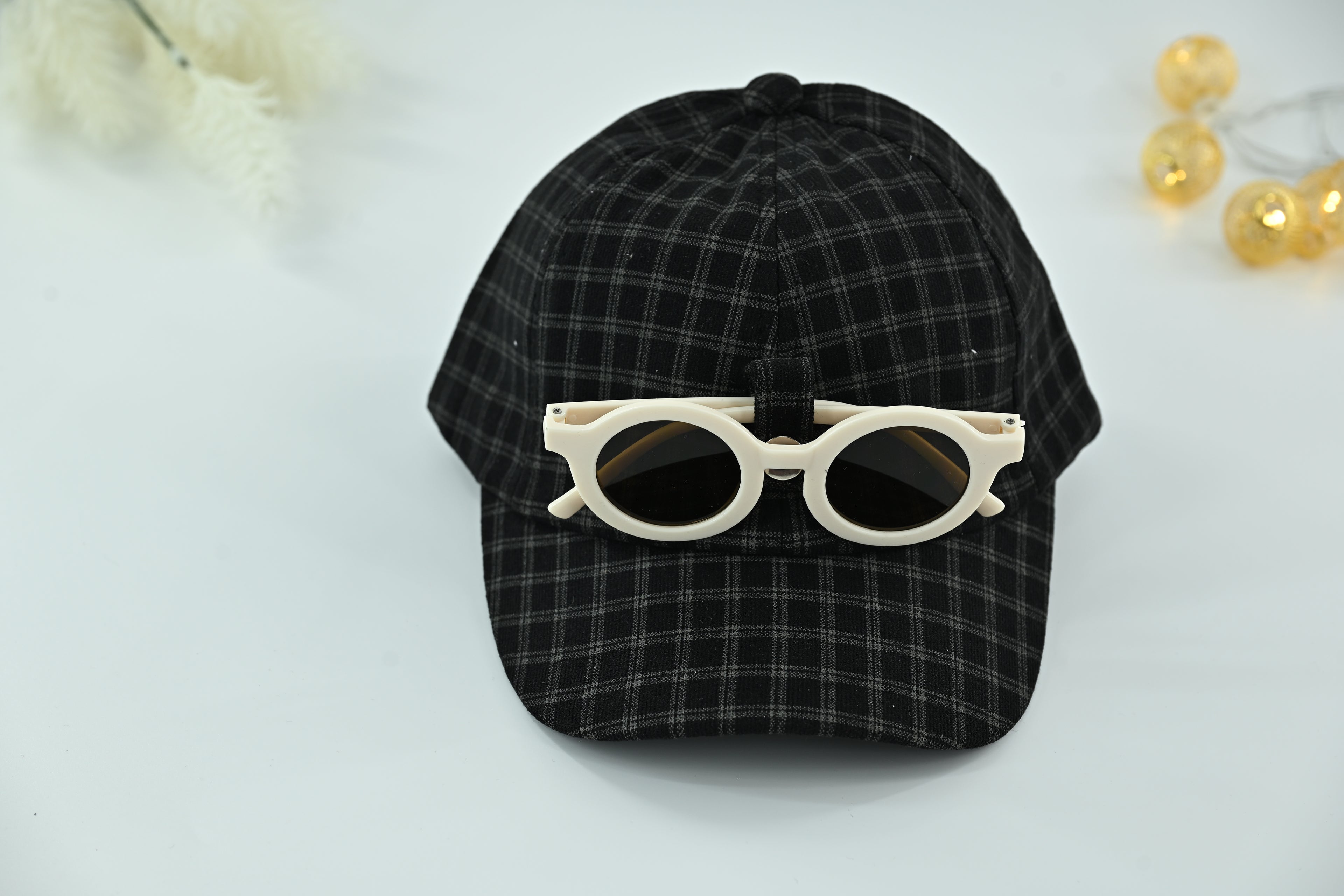 Classic Check Kids Cap with Round Sunglasses – 2 Piece Set