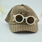 Classic Brown  Check Kids Cap with Round Sunglasses – 2 Piece Set