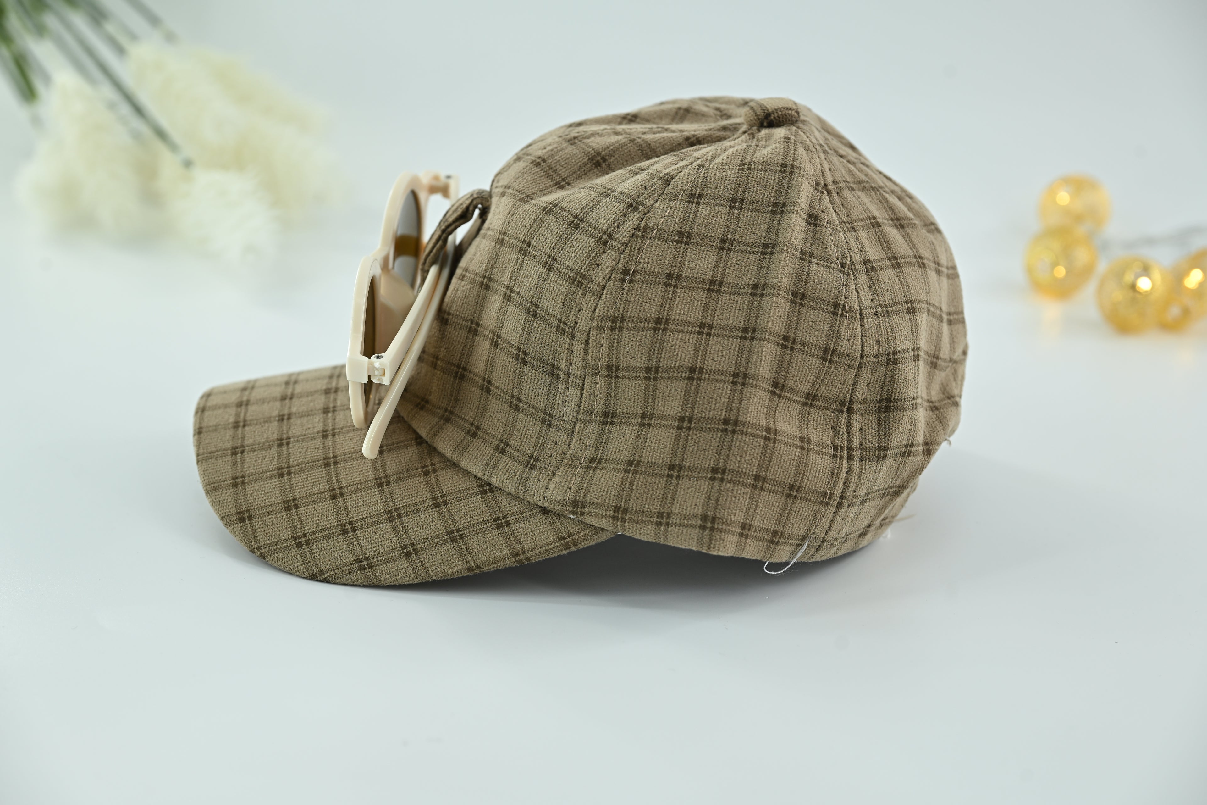 Classic Brown  Check Kids Cap with Round Sunglasses – 2 Piece Set
