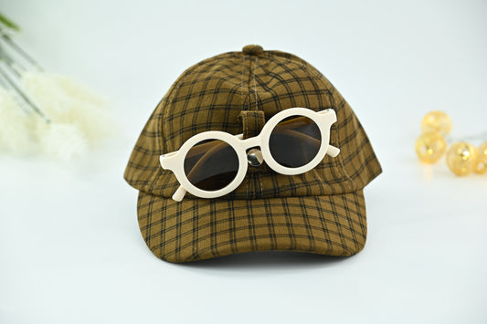 Classic Green  Check Kids Cap with Round Sunglasses – 2 Piece Set
