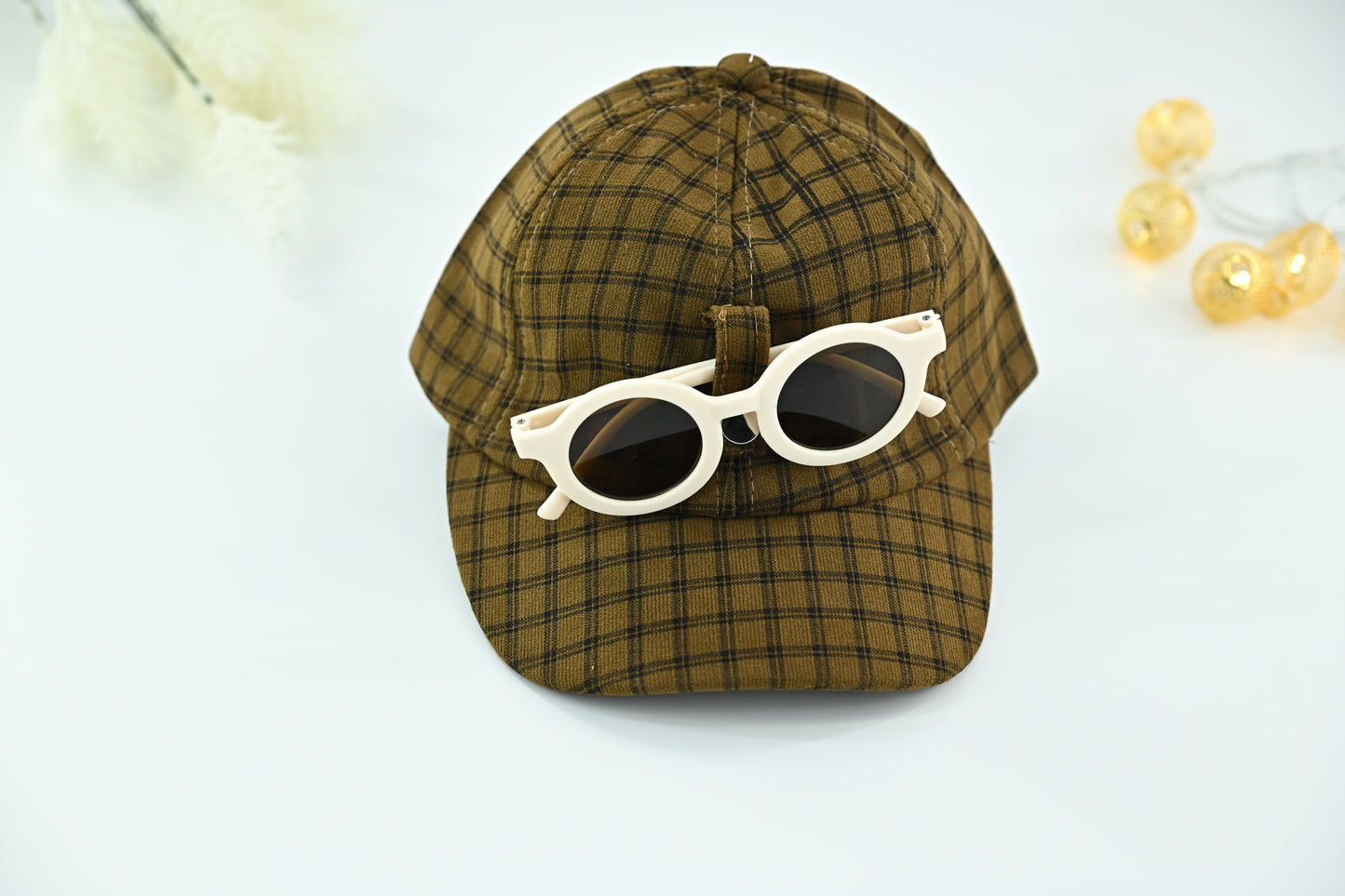 Classic Green  Check Kids Cap with Round Sunglasses – 2 Piece Set