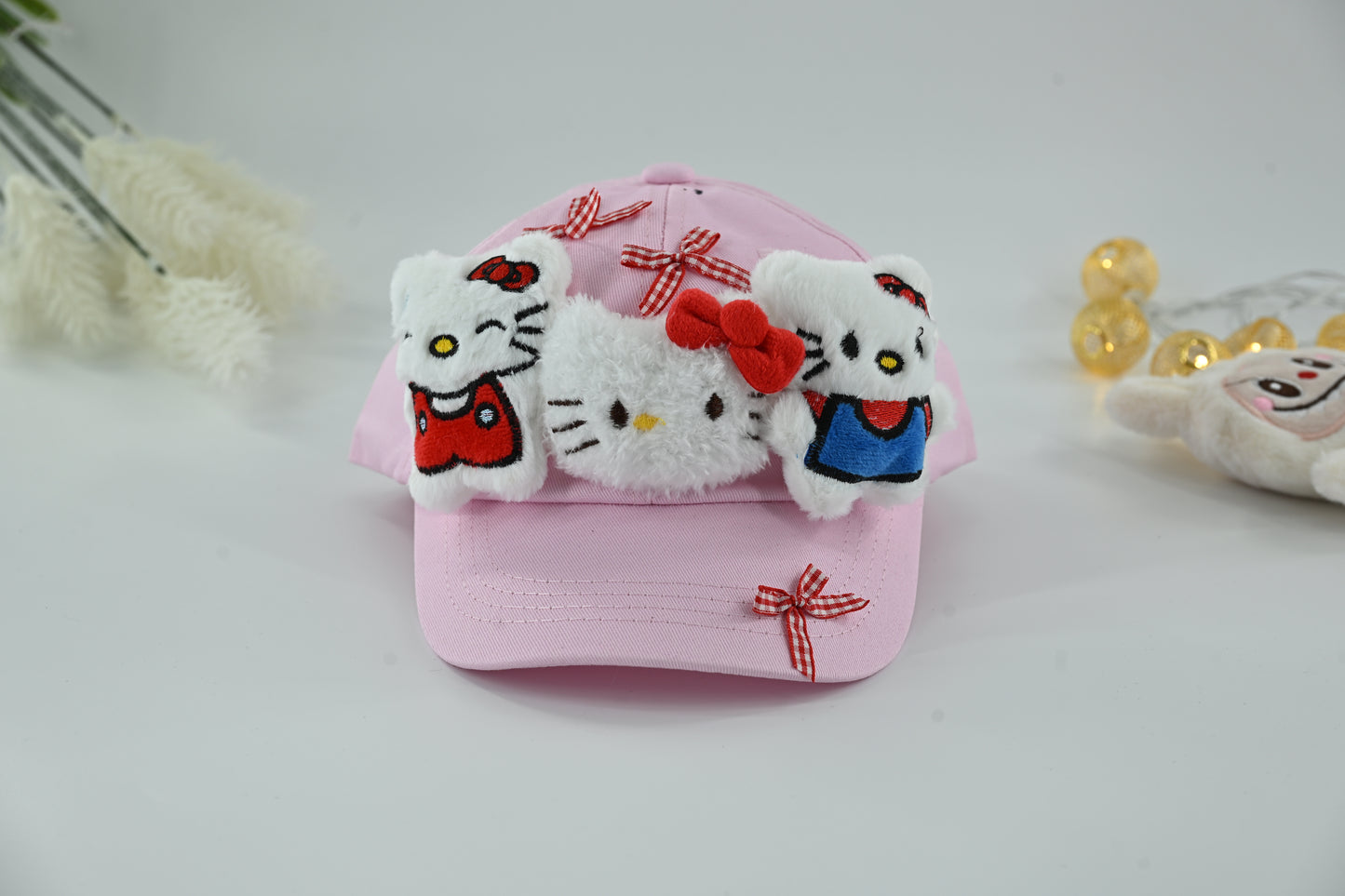 Kids Pink Hello Kitty Plush Bow Cap