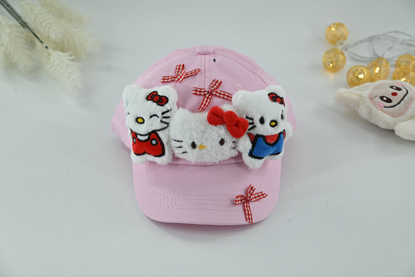 Kids Pink Hello Kitty Plush Bow Cap
