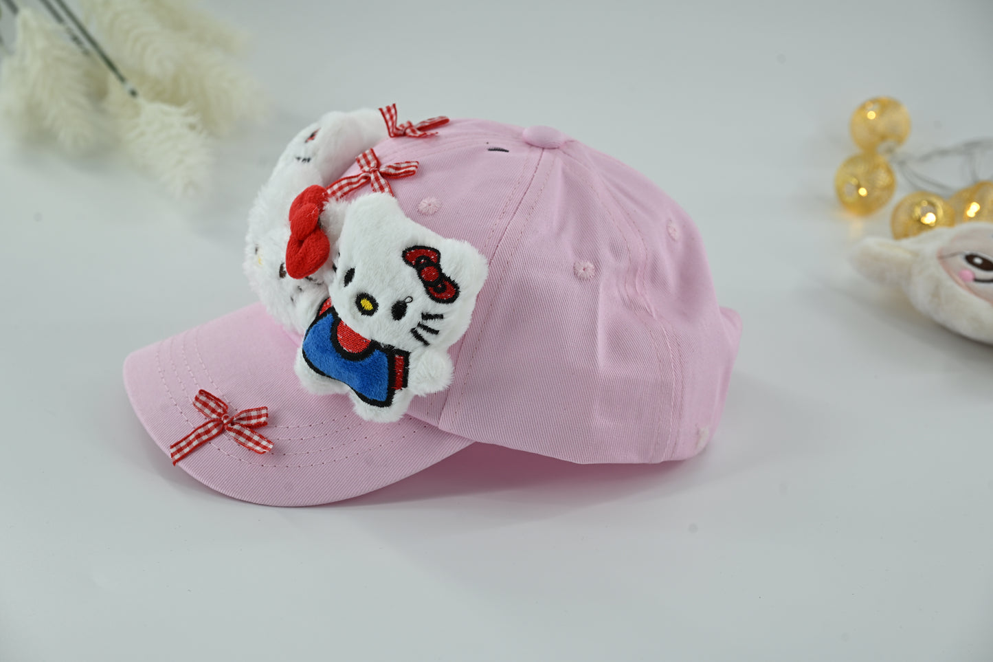 Kids Pink Hello Kitty Plush Bow Cap
