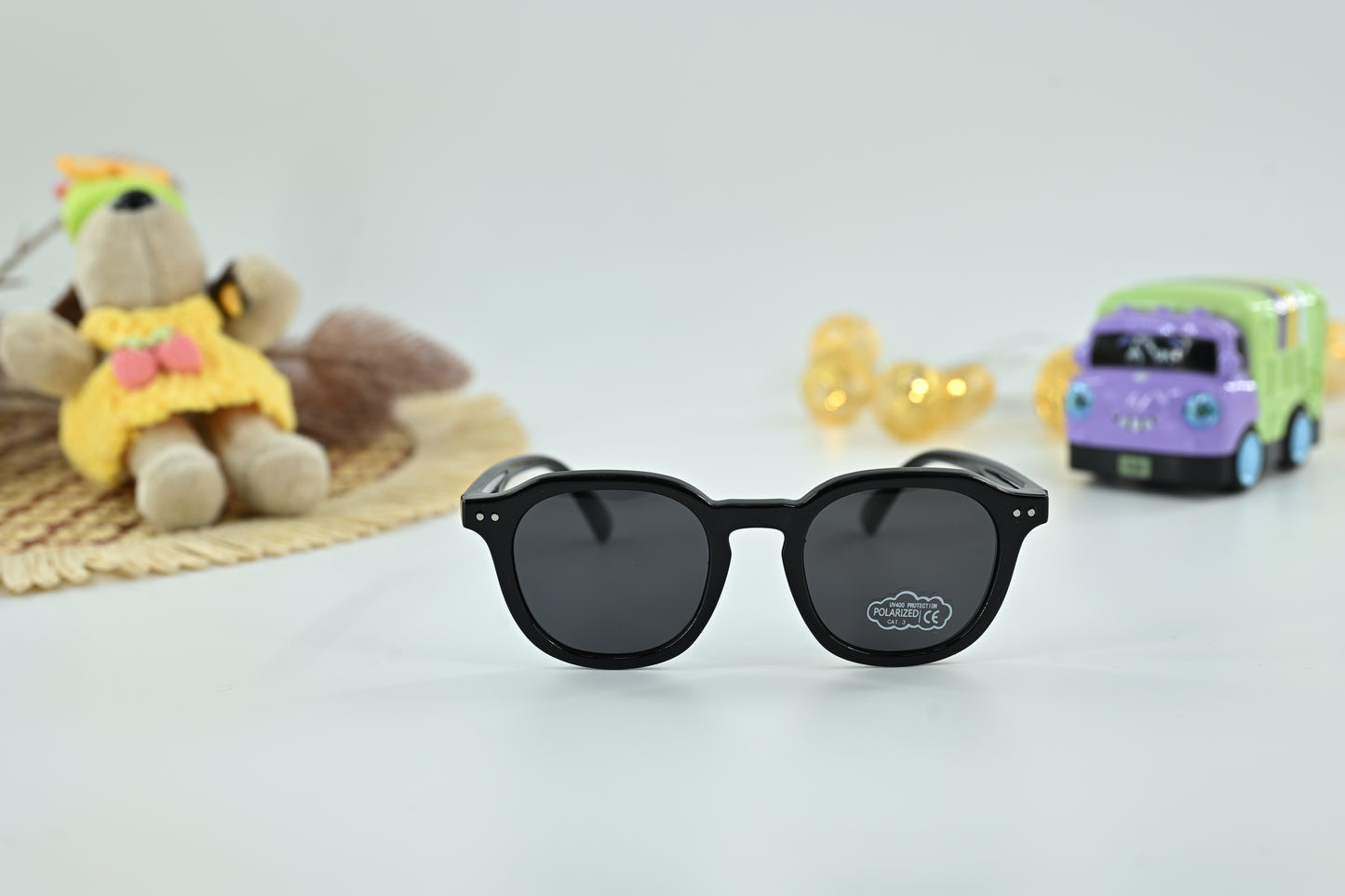 Kids Black Polarized Round Sunglasses