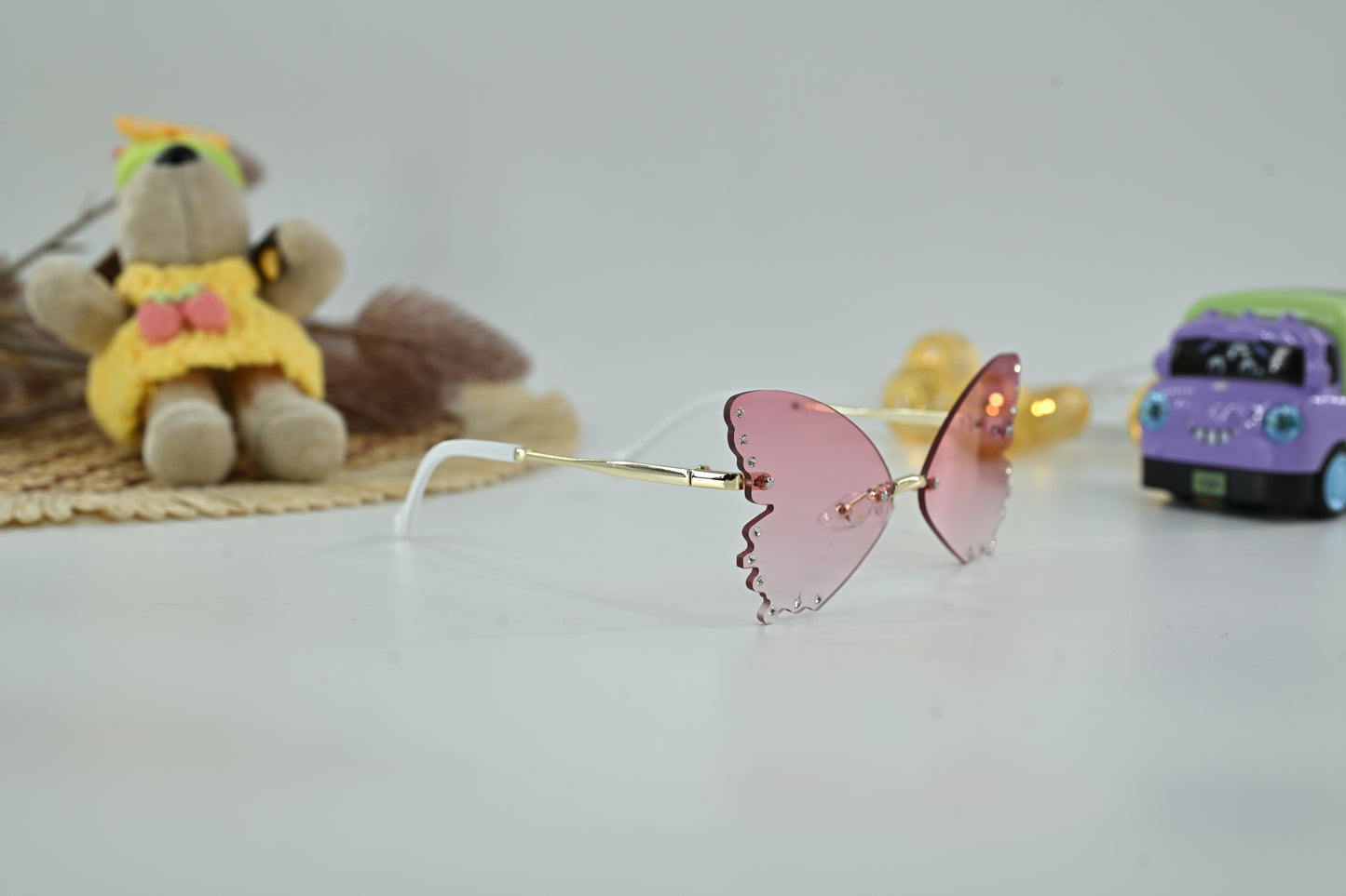 Kids Butterfly Rhinestone Pink Sunglasses