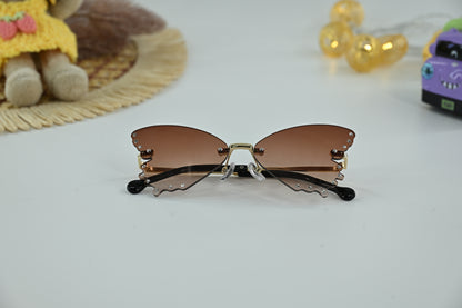Kids Butterfly  shape Rhinestone Brown Sunglasses