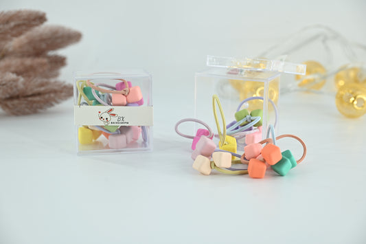 Pastel Cube Bead Hair Ties Set