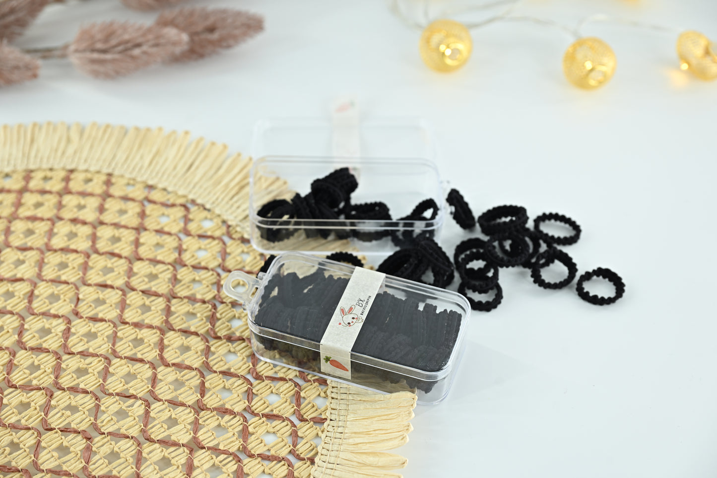 Essential Mini Textured Black Hair Ties Set