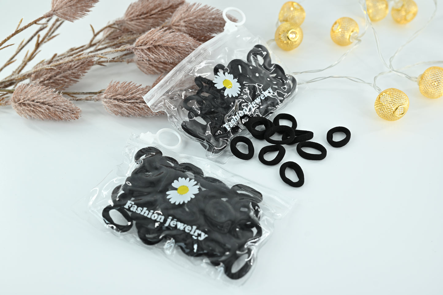 Premium Seamless Mini Black Hair Ties Pouch